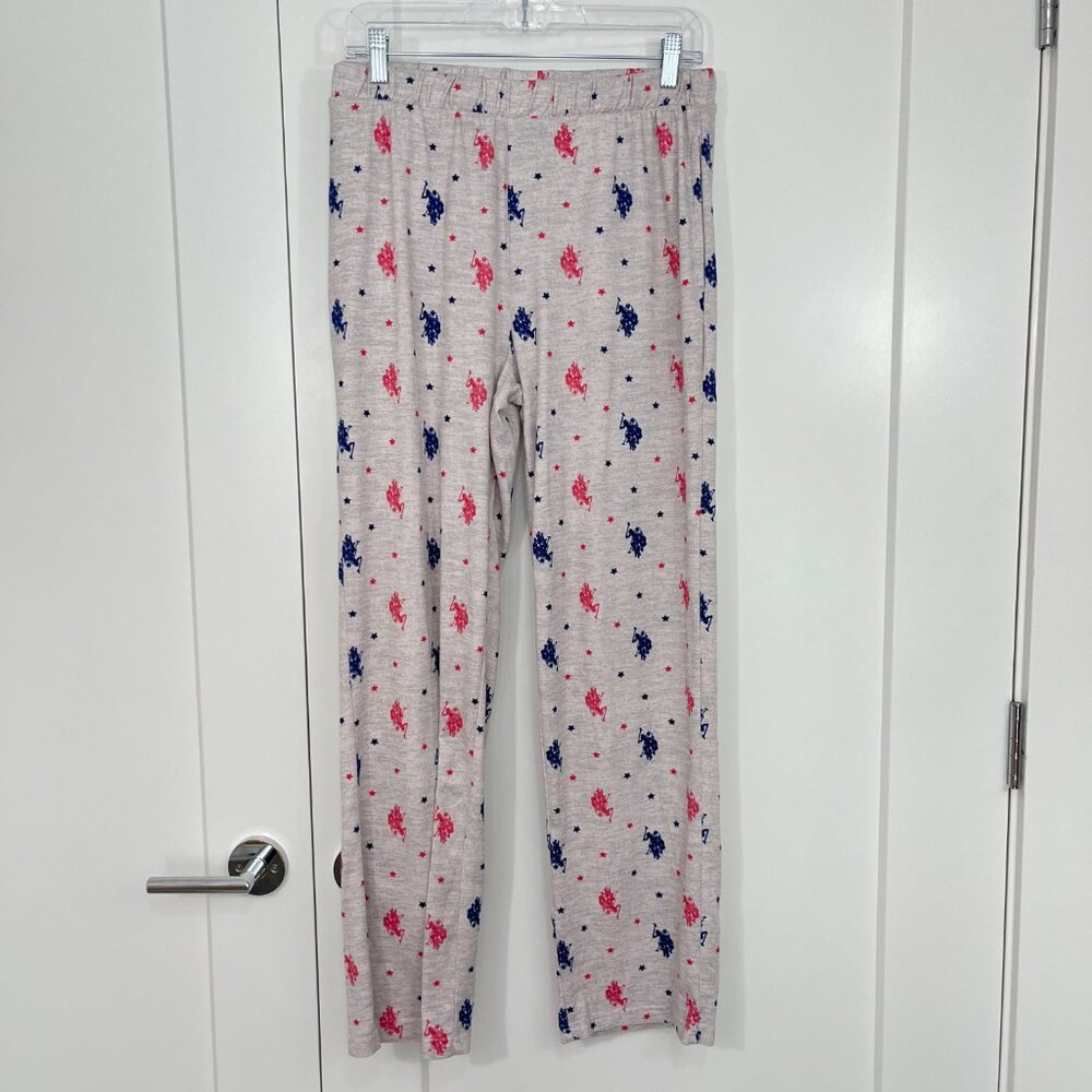 US Polo Assn Medium Gray, Pink, Blue Long Sleeve Pajama Set with Pockets - Picture 6 of 12